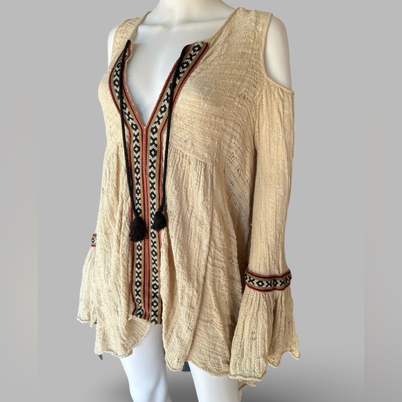 Free People For the Love of Flowers Bell Sleeve Tunic Oversized Small - Picture 3 of 9